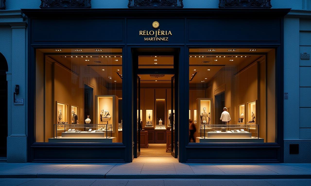 Escaparate iluminado de Relojería Martínez en Madrid